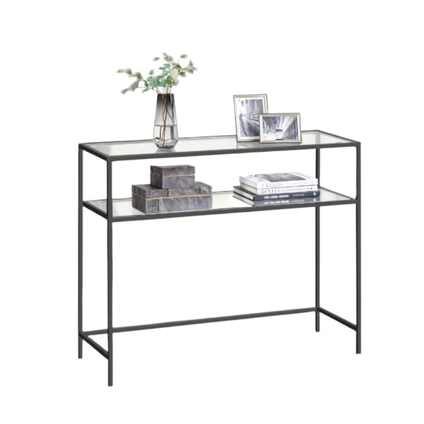 Rootz Console Table - Ingångsbord - Sofa Table - Stylish & Su tble - Black Metal & Glass - 100cm x 35 cm x 80 cm