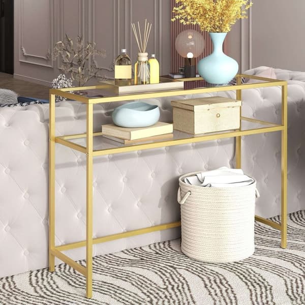 Rootz Console Table - Indgangsbord - Sofabord - Stilfuld guldfinish - Metal & glas - 100 cm x 35 cm x 80 cm
