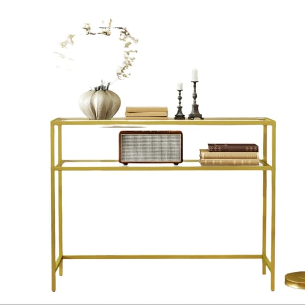Rootz Console Table - Indgangsbord - Sofabord - Stilfuld guldfinish - Metal & glas - 100 cm x 35 cm x 80 cm