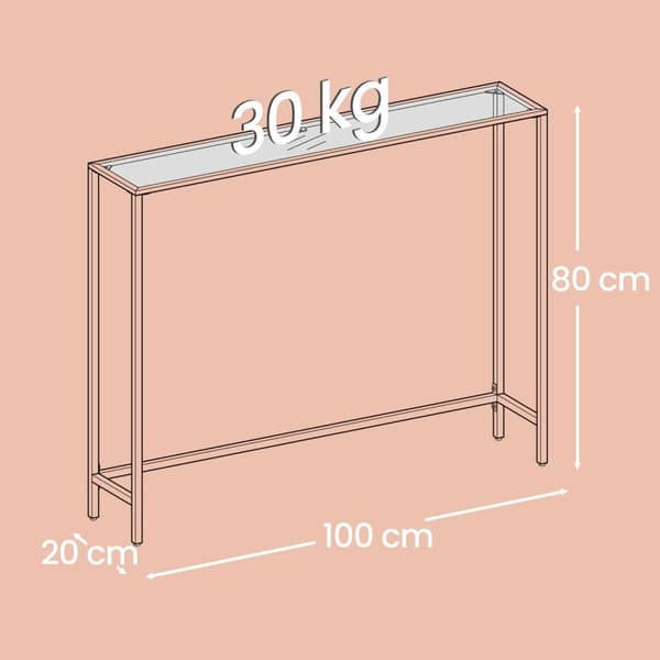Rootz Subsis Console Table - Hard Glass - Sofatic - Elegant Design - 20x100x80cm Guldtransparent