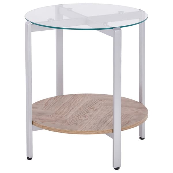 Sidebord i glas, lyst træ med sølv LOVELL Lumarko!