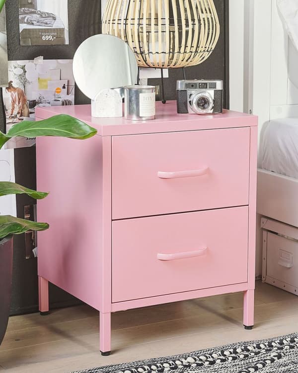 Natbord med 2 skuffer MALAVI Metal Pink Lumarko!