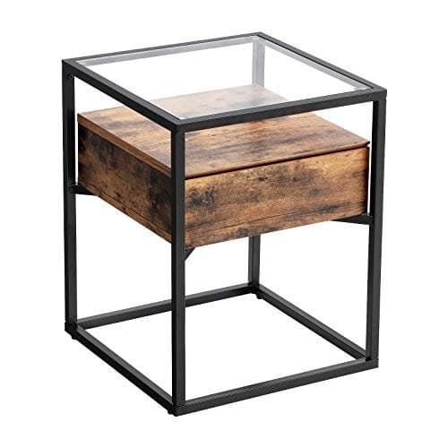 Sidebord, sidebord i hærdet glas med skuffe og hylde, natbord, industrielt i stuen, stabilt stål
