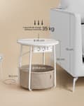 Miniatyrbillede 5 af 7: Rundt sidebord med ladestation, lille bord med stikkontakt, sofabord, USB-porte, stofkurv, stue soveværelse,