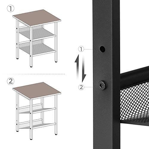 Sidebord, natbord, endebord med 2 justerbare nethylder, nem montering, industriel til stue, soveværelse, bord