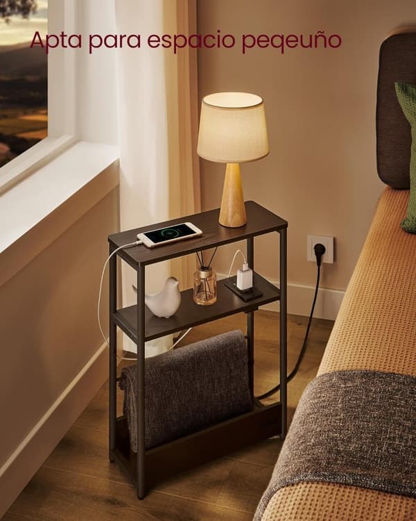 Sidebord med flere stikkontakter, smalt sidebord med 3 hylder, bord til små rum med magasinhylde, til stuen,