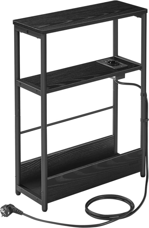 Sidebord med flere stikkontakter, smalt sidebord med 3 hylder, bord til små rum med magasinhylde, til stuen,