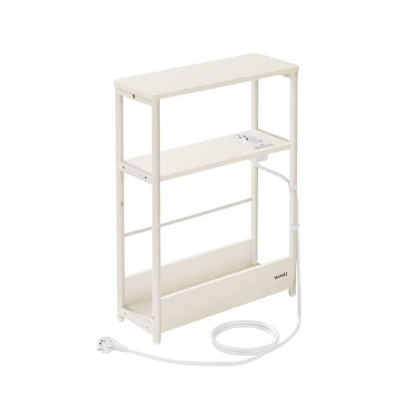 Slankt sidebord med strømskinne, 3-lags sengebord, sofaende, til små rum, magasinhylde, sovesofa
