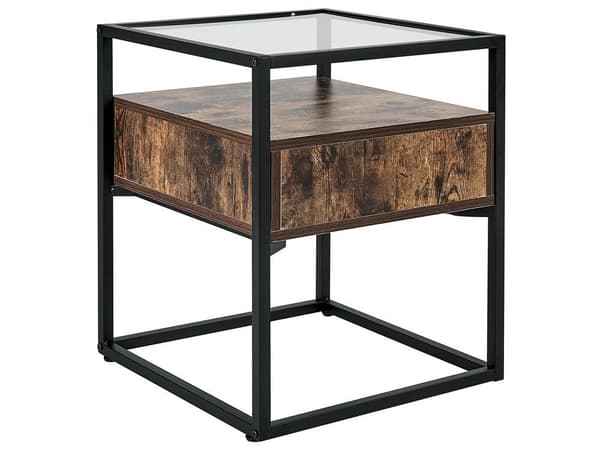 Sidebord med skuffe i glas, mørkt træ med sort MAUK Lumarko!