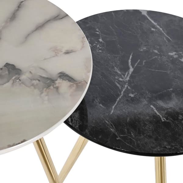 2-bordsset DKD Home Decor Vit Svart Gyllene 46 x 46 x 45 cm