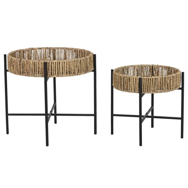 Sæt med 2 borde Home ESPRIT Sort Natur Metal 49 x 49 x 44 cm