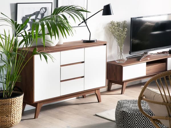Sidobord Vit Mörk Trä 3 Lådor 2 Byråar Modern Skandinavisk