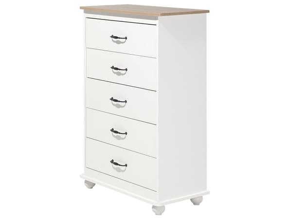 Byrålådor Vit med Ljus trä 5 Lådor Sidobord Förvaring Minimalistisk Skandinavisk Stil