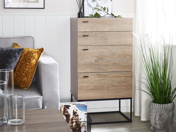 Byrålådor Ljus trä 4 Våningar Svart Metallbas Rustik