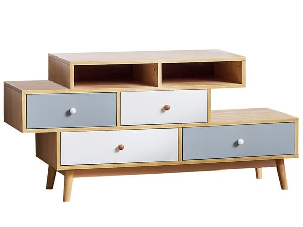 Lipasto vaalea puu 120 x 59 x 40 cm MDF-levy puu 4 laatikkoa 2 hyllyä skandinaavinen