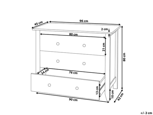 Hvid kommode 80 x 96 cm sorte greb klassisk stil