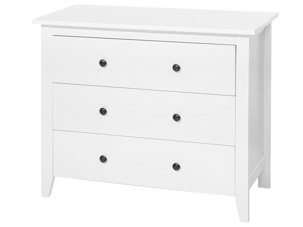 Hvid kommode 80 x 96 cm sorte greb klassisk stil
