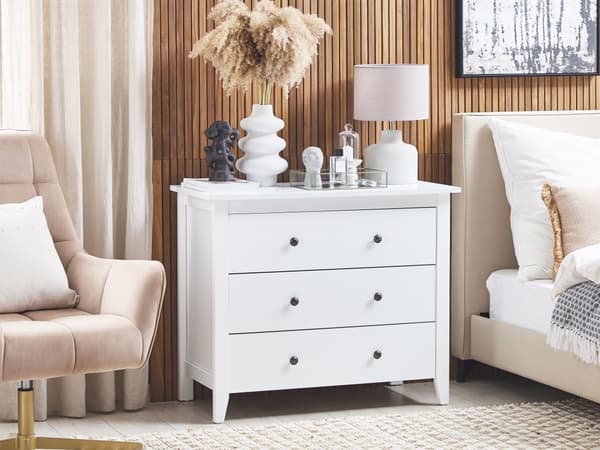 Hvid kommode 80 x 96 cm sorte greb klassisk stil