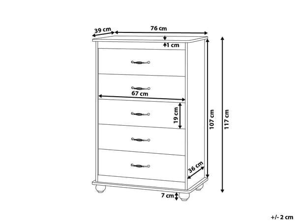 Kommode hvid bordplade lyst træ 117 x 76 cm 5 skuffer klassisk stil