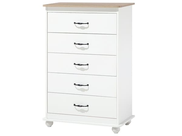Kommode hvid bordplade lyst træ 117 x 76 cm 5 skuffer klassisk stil