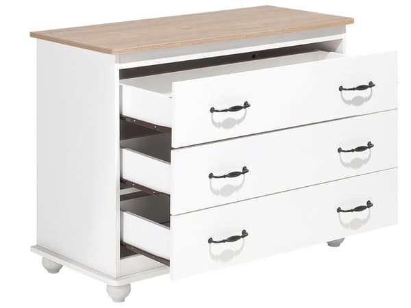 Kommode Hvid og Lyst Træ 79 x 100 cm Opbevaring med Skuffer Klassisk Traditionel Skandinavisk stil til Stue Soveværelse Indretning