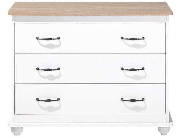 Kommode Hvid og Lyst Træ 79 x 100 cm Opbevaring med Skuffer Klassisk Traditionel Skandinavisk stil til Stue Soveværelse Indretning
