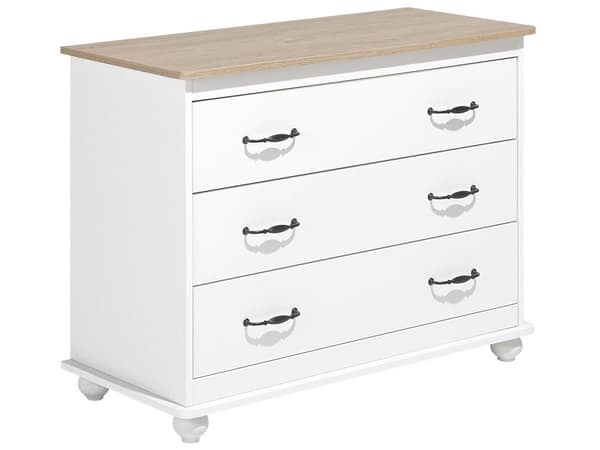 Kommode Hvid og Lyst Træ 79 x 100 cm Opbevaring med Skuffer Klassisk Traditionel Skandinavisk stil til Stue Soveværelse Indretning