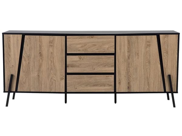 Senkki vaalea puu musta 177 x 40 x 75 cm lastulevy metalli laatikoilla hyllyillä moderni