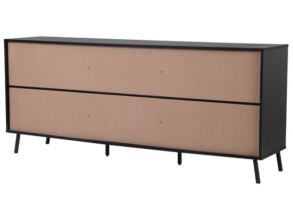 Senkki vaalea puu musta 177 x 40 x 75 cm lastulevy metalli laatikoilla hyllyillä moderni