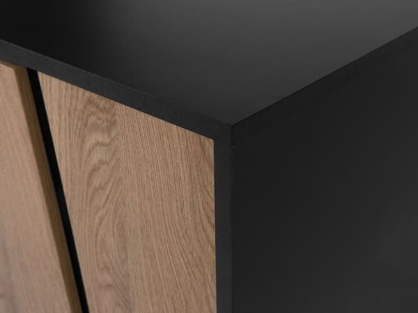 Senkki vaalea puu musta 177 x 40 x 75 cm lastulevy metalli laatikoilla hyllyillä moderni