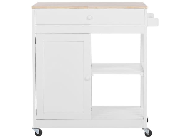Serveringsbord Köksvagn Vitt Trä 44 x 75 x 87 cm Skåp och 2 Hyllor Besticklåda