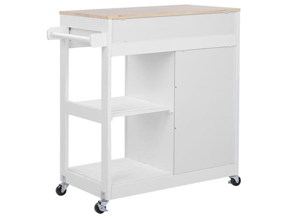 Serveringsbord Köksvagn Vitt Trä 44 x 75 x 87 cm Skåp och 2 Hyllor Besticklåda