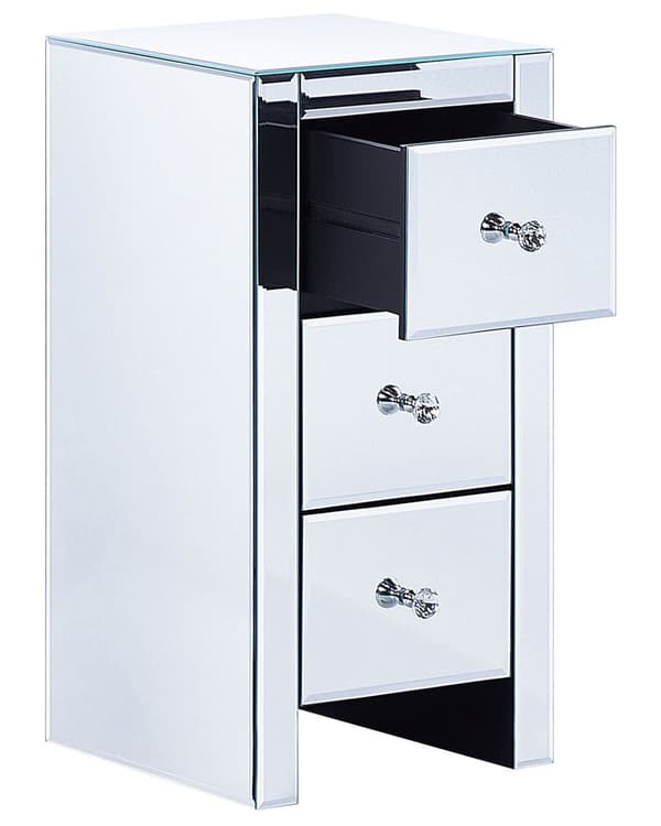 Byrålådor Silver Speglat Glas 3 Lådor Nattduksbord 60 x 30 x 30 cm Modern Glam Design