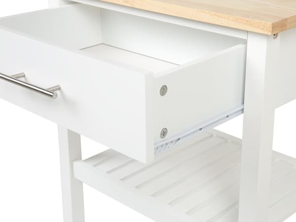 Serveringsvagn Vit Ljusträ Skiva 2 Hyllor Besticklåda Skandinavisk Modern