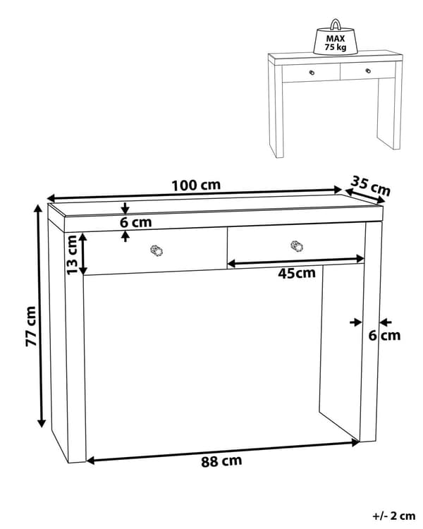 Konsolipöytä hopea MDF-levy lasi 100 x 35 x 77 cm peilattu kahdella laatikolla moderni glamour tyyli