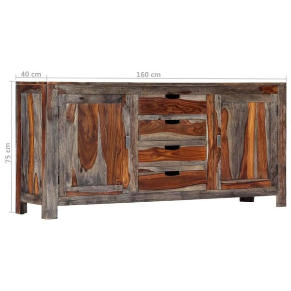 vidaXL skænk 160 x 40 x 75 cm massivt sheeshamtræ grå