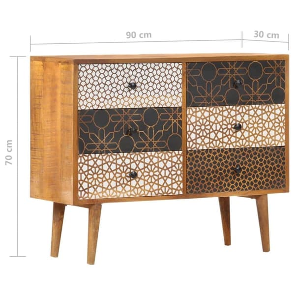 vidaXL skænk med trykt mønster 90 x 30 x 70 cm massivt mangotræ