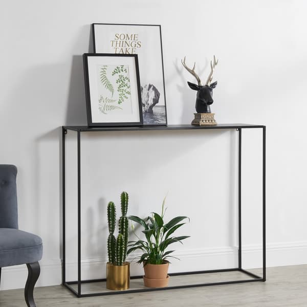 [en.casa]® Sidebord - aflastningsbord - 92x115x32cm - metal - ridsefast - sort