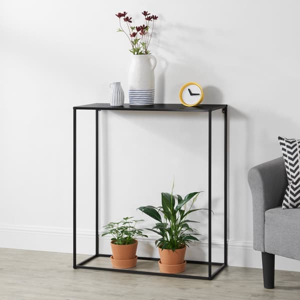 [en.casa]® Sidebord - aflastningsbord - 92x80x32cm - metal - ridsefast - sort