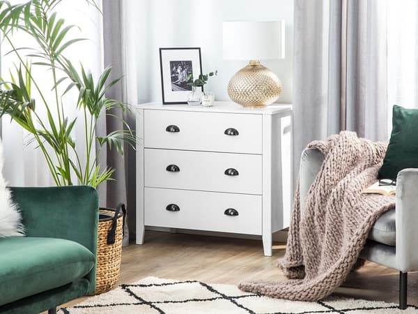3-lådor Sidobord Vit Byrålådor Sovrum Vardagsrum Modern Retro