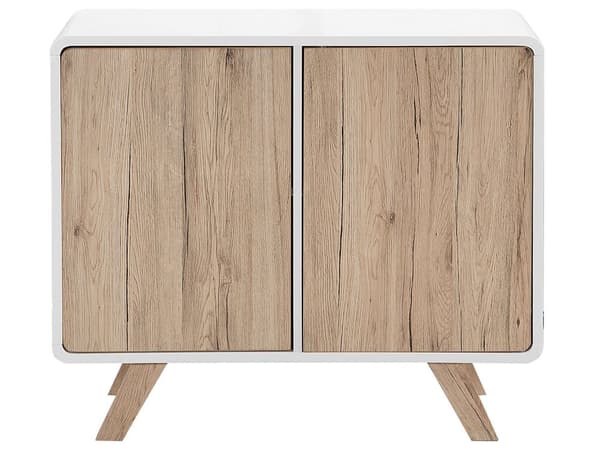 Skænk Lys Træfiner og Hvid 76 x 90 x 40 cm med Fyrretræsben 2 Låger