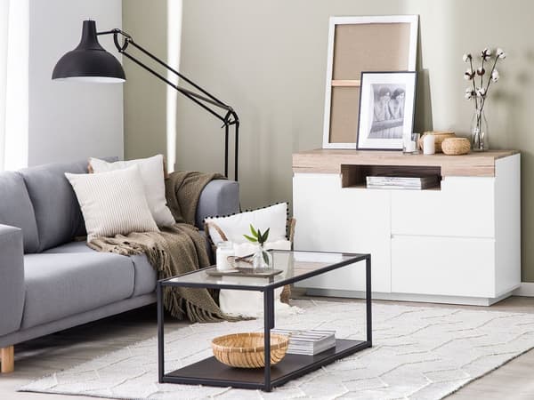 Skænk Hvid og Lys Træfiner 75 x 110 x 40 cm med Skab og 2 Skuffer