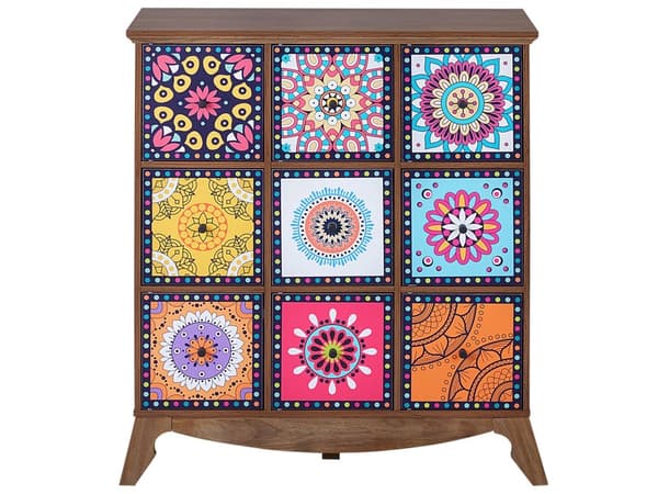 Senkki monivärinen MDF lastulevy 79 x 40 x 92 cm laatikoilla kuvioitu itämainen boho tyyli