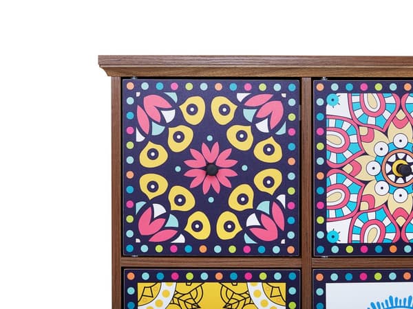 Senkki monivärinen MDF lastulevy 79 x 40 x 92 cm laatikoilla kuvioitu itämainen boho tyyli