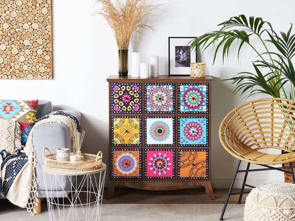 Senkki monivärinen MDF lastulevy 79 x 40 x 92 cm laatikoilla kuvioitu itämainen boho tyyli