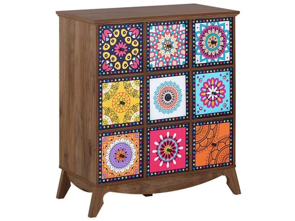 Senkki monivärinen MDF lastulevy 79 x 40 x 92 cm laatikoilla kuvioitu itämainen boho tyyli