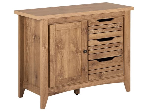 Kommode Lyst Træ MDF Spånplade 80 x 99 x43 cm 1 Låge og 3 Skuffer Udnyttes som TV Bord og Opbevaringsplads Retro Stil af Høj Kvalitet