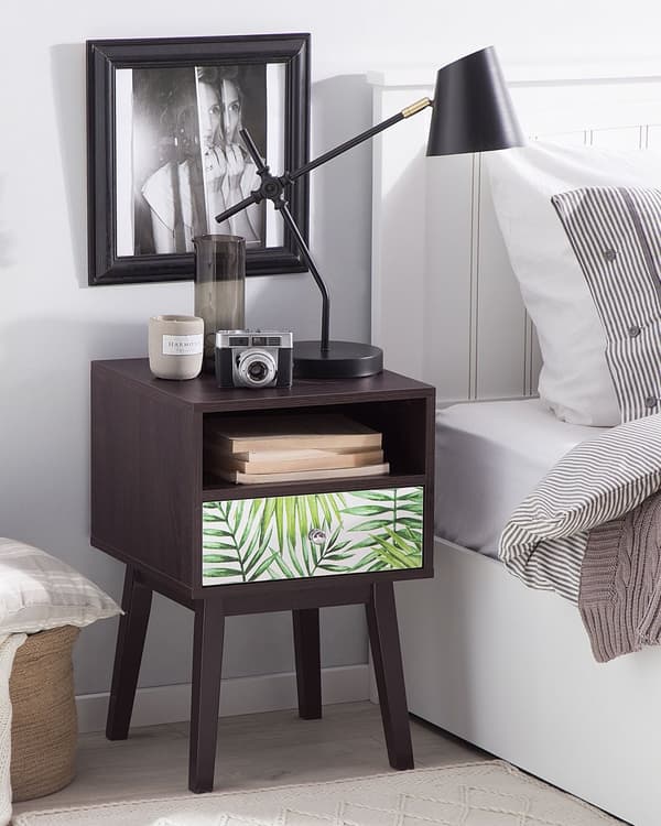 Nattduksbord Mörk trä med Blommigt Mönster 1 Låda Tillverkat Trä Modern Design