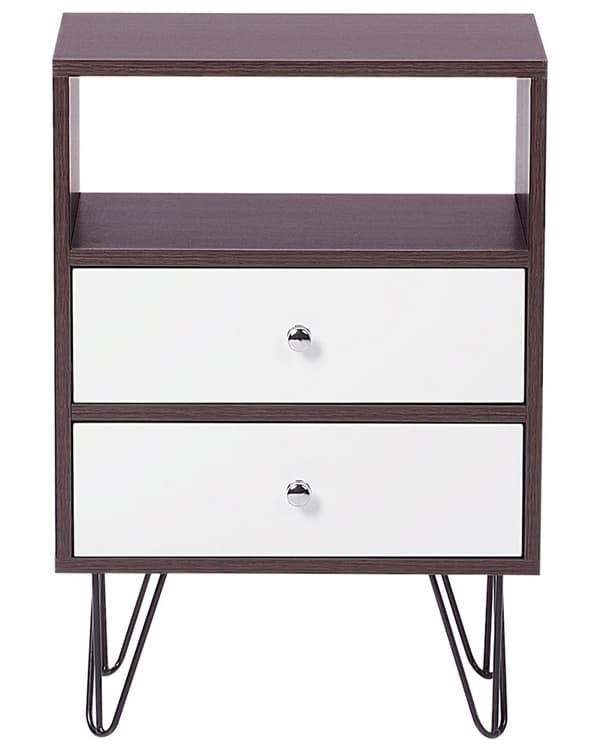 Nattduksbord Mörk trä med Vit 2 Lådor Tillverkat Trä Modern Design