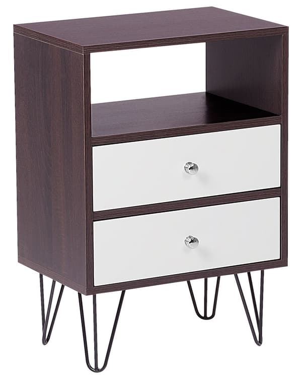Nattduksbord Mörk trä med Vit 2 Lådor Tillverkat Trä Modern Design